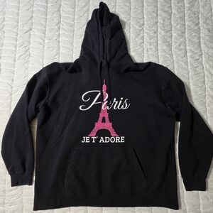 Black Hoodie with Pink Eiffel Tower Design